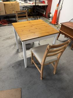 Small Wood Table With 2 Padded Chairs 