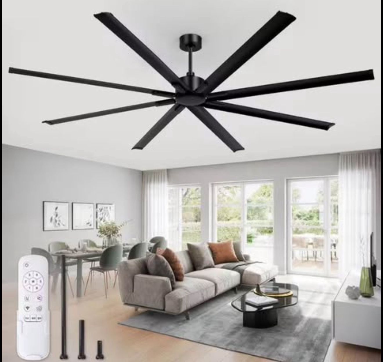 96 in. Indoor/Outdoor 8-Blades Matte Black Industrial Ceiling Fan with Remote Included