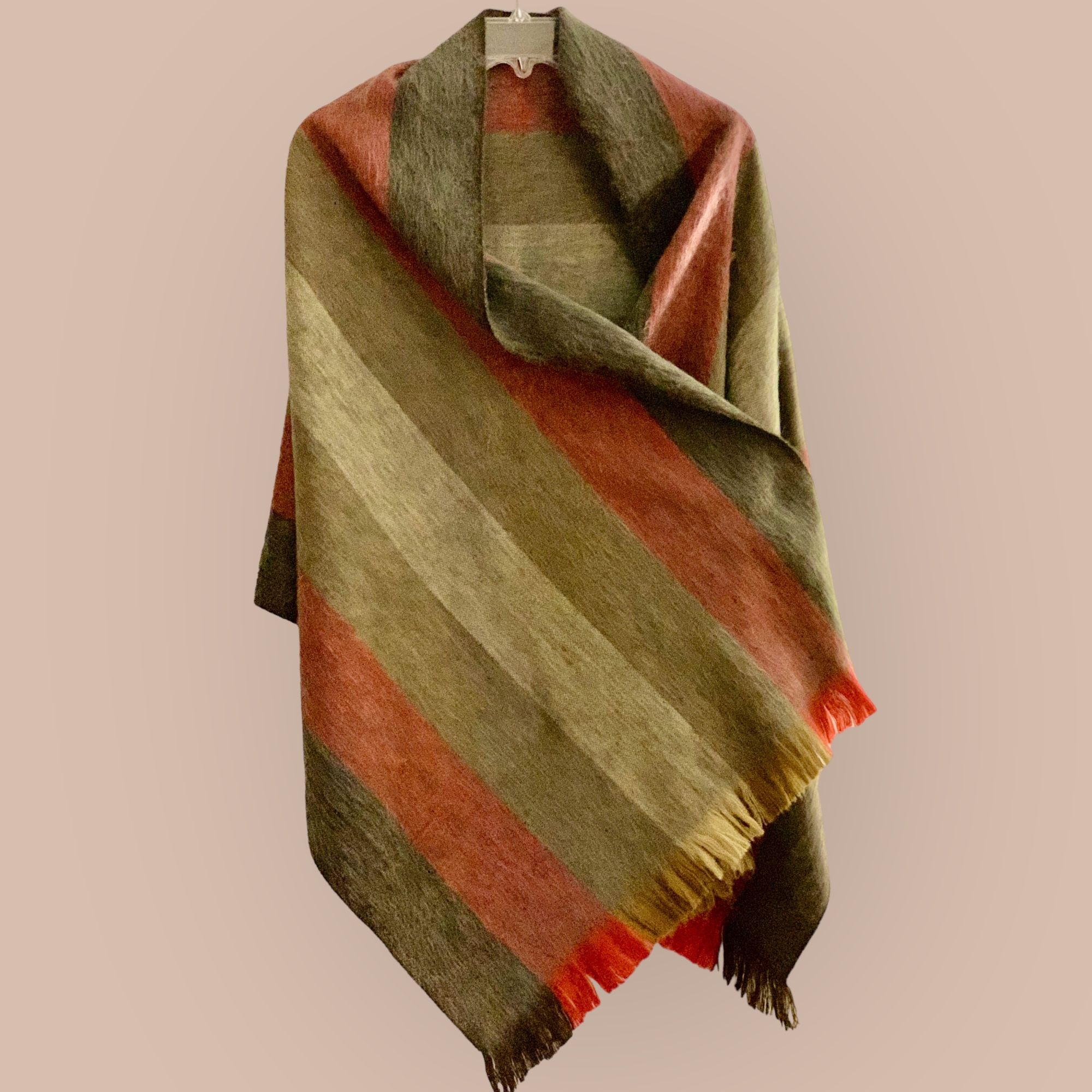 Soft And Cozy Alpaca Long Scarf/Shawl/Wrap. Color Red, Beige, Green And Brown. New Handmade Imported