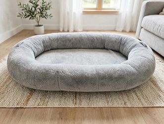 Giant Plush Human Dog Bed - Oversized Oval Lounger, Gray