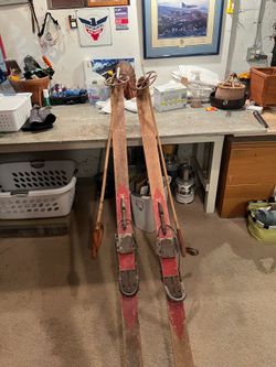 Vintage wood skis & poles