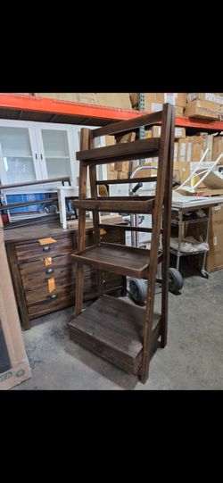 Rustic Wood Ladder Shelf with Drawer