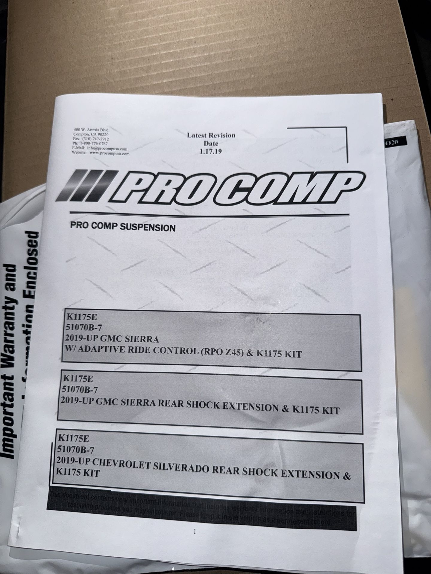 Pro Comp Rear Shock Extension Kit – 2019+ Silverado/Sierra (Brand New)