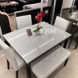 5-pc Dining Table Set With Bench Brand New