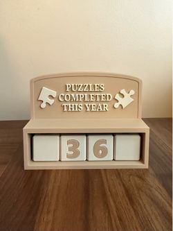 Puzzle Tracker | Puzzles Completed This Year Counter | Puzzle Lover Gift | Shelf Decor | Interchangeable Number Blocks