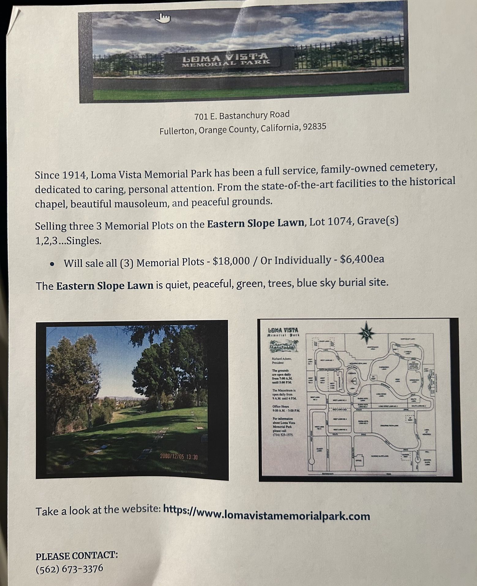 Memorial Plots For Sale In an Amazing Place = Loma Vista Memorial Park