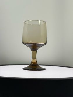 Set of (4) Nice  1970s Vintage Smokey brown Libbey Tawny Accent pedestal wine glasses. 6oz. 5 1/2” tall.