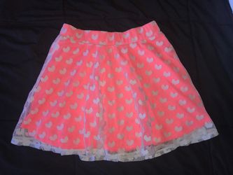 Neon Coral Heart Print Skirt