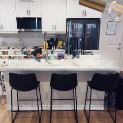 Faux Leather Counter Stools Set of 3 - Black 