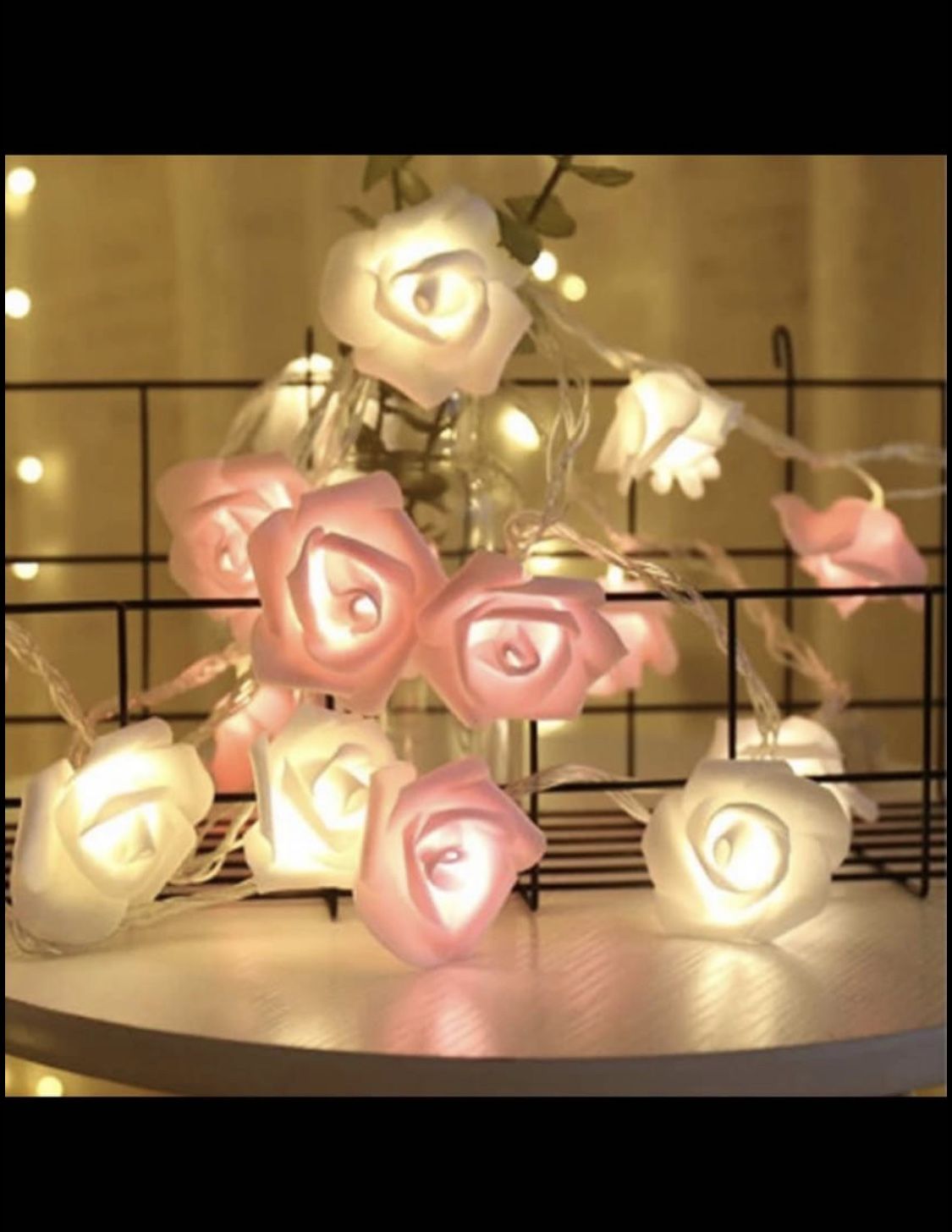 New Rose Flower String Lights Pink and White with Faux Roses