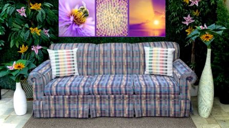 Used Multi Colored Striped Purple Couch