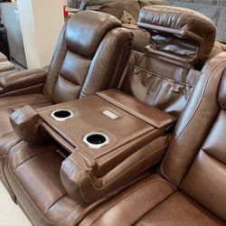 Real Leather Brown Power Reclining Sofa Couch| Power Reclining Loveseat And Recliner Chair Available| Black White Gray Color Options|