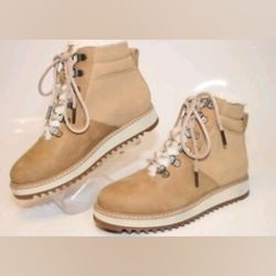 NEW TOMS Mojave Doe Nubuck Fur Lace Up Waterproof Lace-Up Tan Ankle Boots 6