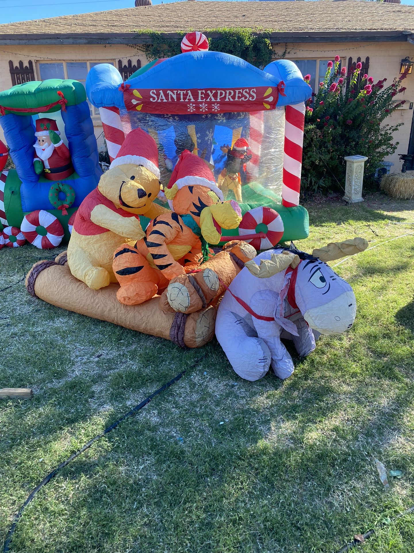 Air Blown Inflatable, Winnie The Pooh, Tigger, And Eeyore Sled, Christmas Blowup Yard Decoration