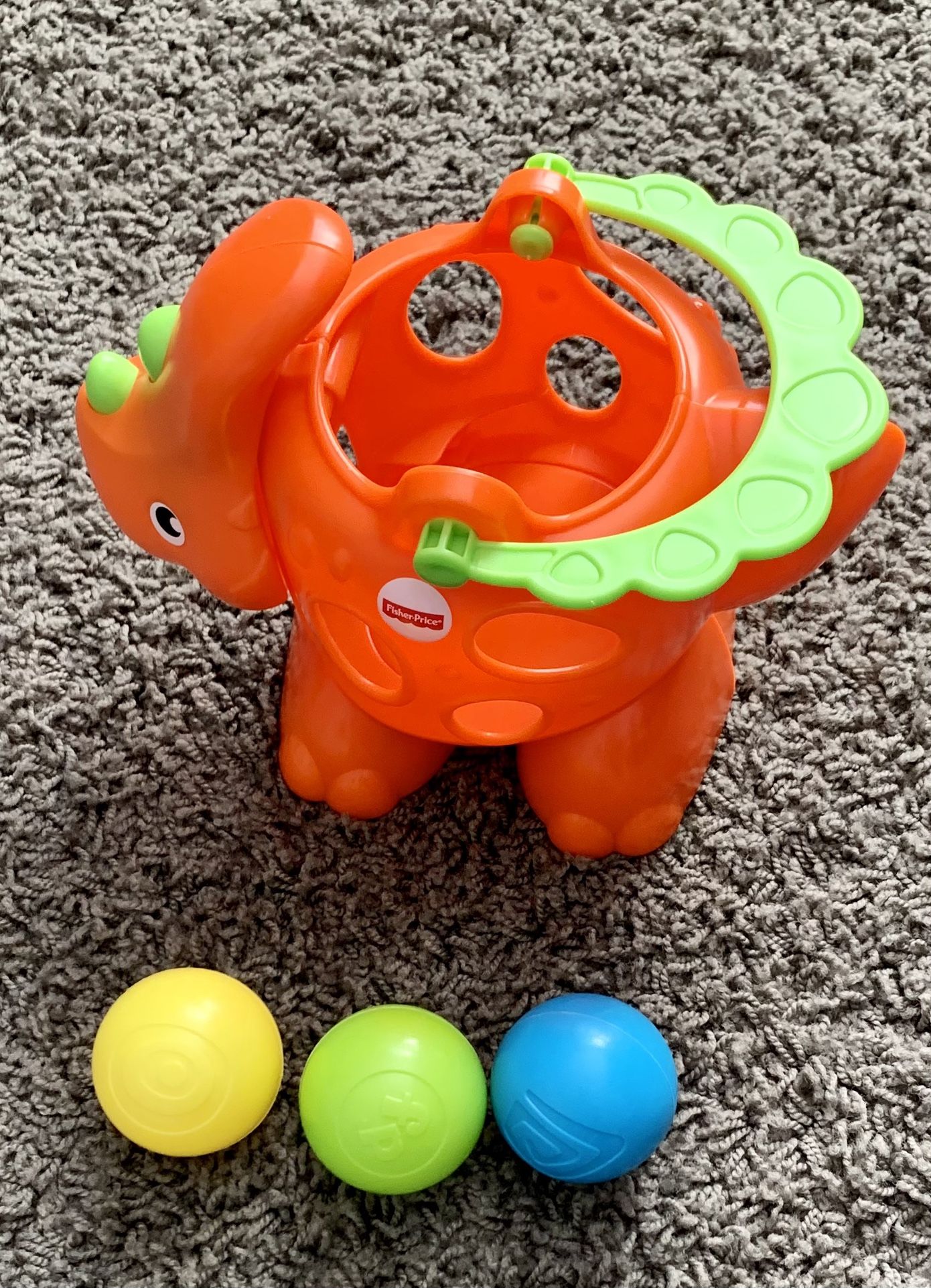 Fisher Price Spill A Saurus Orange Dinosaur Toy Bucket with Handle 