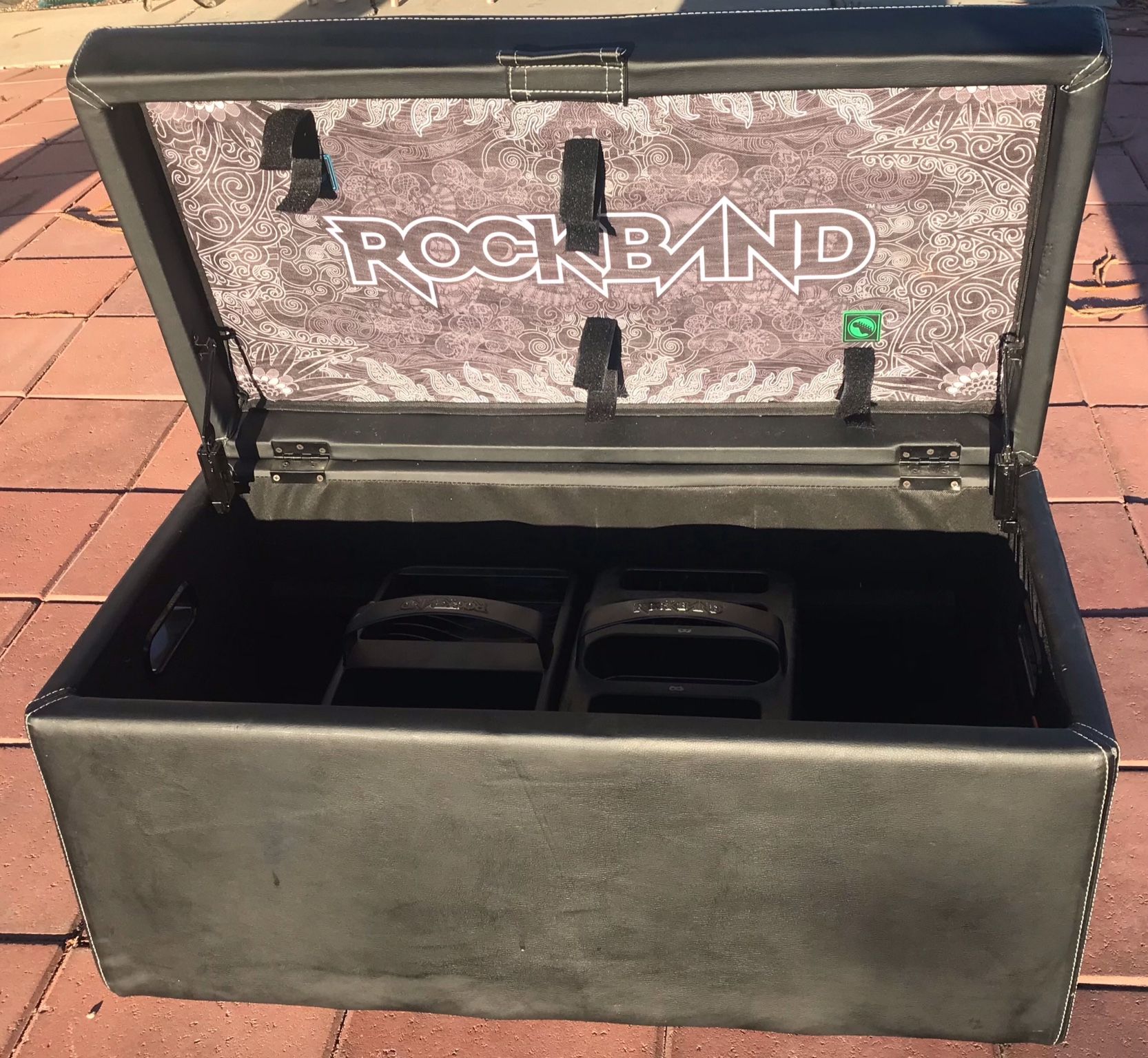 Rock Band Storage Ottoman W Storage Trays Xbox Playstation Wii Drums Guitars $100