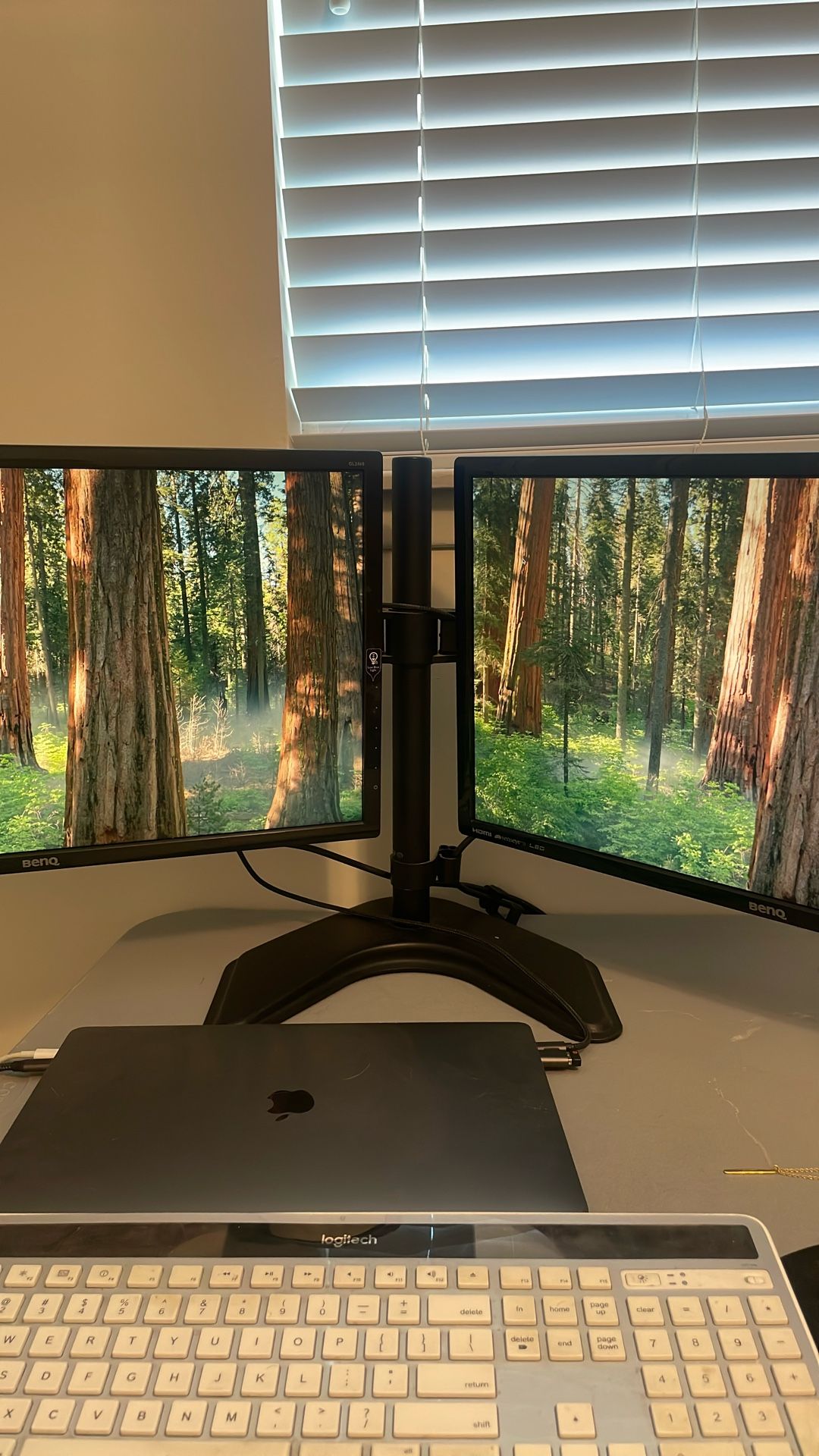 Dual 2 Monitors Setup BenQ Monitors 24” & 27” With A Double Arm Adjustable Stand