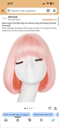 10” Synthetic Light Pink Bob Wig