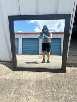 Large Square Wall Mirror Dark Wood Frame