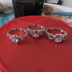 3 each Silver toned Stainless steel engagement ring sz 8