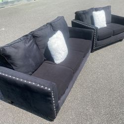 FREE DELIVERY AND INSTALLATION - 2PC-Black Velvet Sofa & Loveseat (Look My Profile for More Options)
