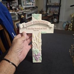 First Communion Wall Cross, Traditional Gift For A Child's First Reception Of The Eucharist In The Christian Faith "I Am The Bread Of Life" 9x6