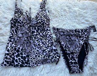 Bar III Black & Ivory Animal Print Tankini Swim Set - Women size XS