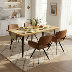 Homy Casa Lancelot 5 Piece Dining Table Set with 4 California Upholstered Chairs, Brown