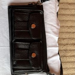 Black Textured Wallet Clutch w/ Wrist Strap