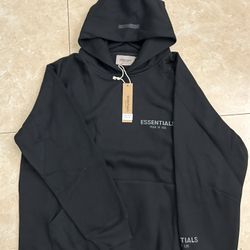 Black Essentials Shoulder Logo Hoodie - Size Medium