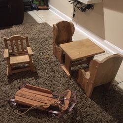 Handmade American Girl Doll Table Chairs Sled An Rocking Chair