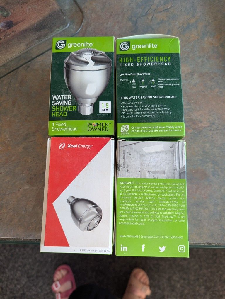 Four New Greenlite Water Saving Fixed Shower Heads
I currently have five sets four
Price listed is for one set of four