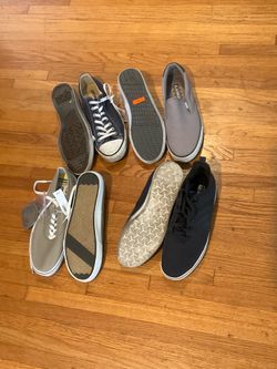 Four pairs of men’s sneakers - converse all star, adidas, lugs, and old navy