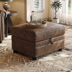 Faux Leather Ottoman with Storage, Rectangle Ottoman Coffee Table