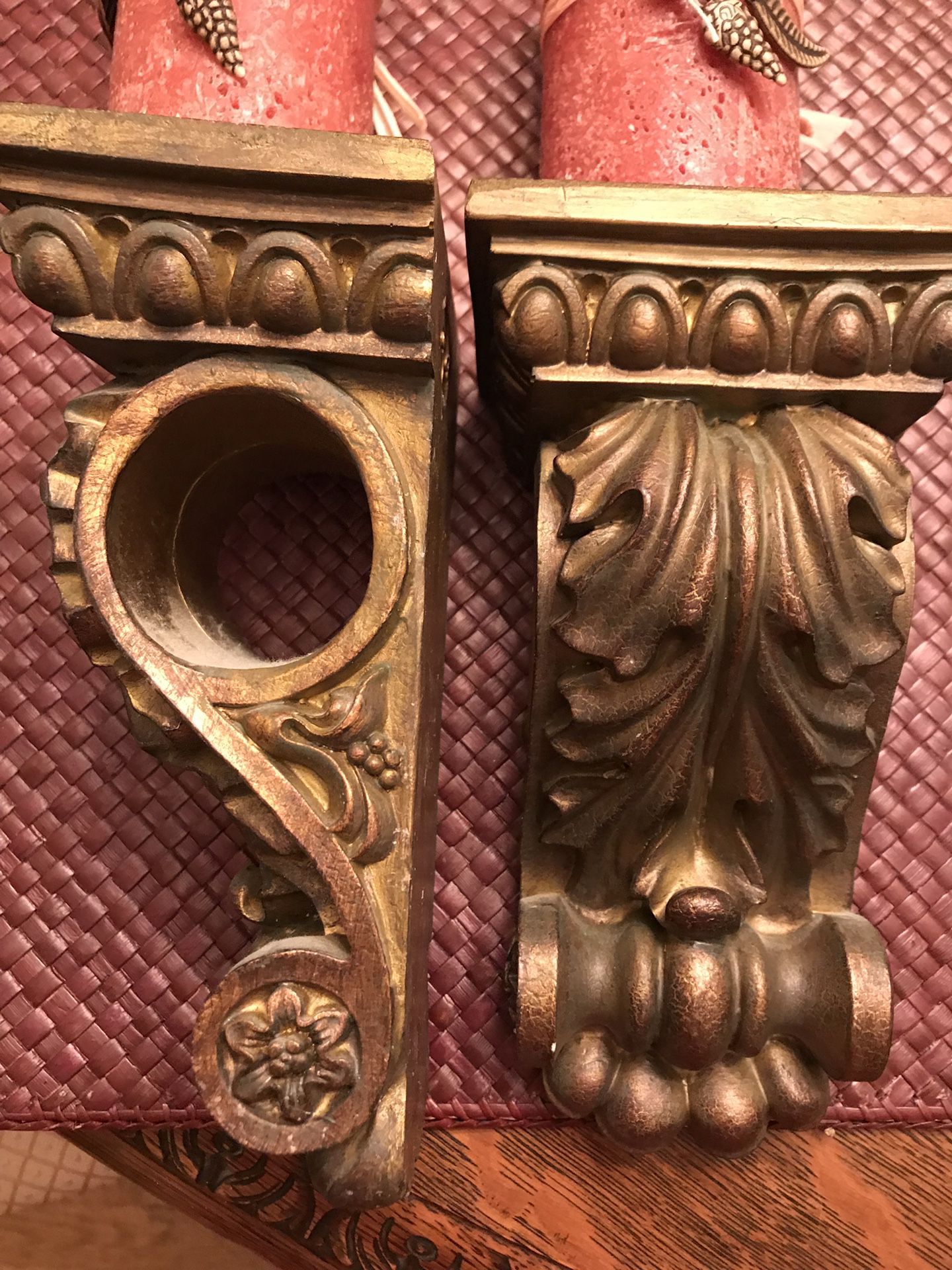 Vintage shelf French scroll sconces/pair