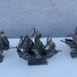 Vtg 3 Piece Brushed Metal Ship Boat Set: Nina Pinta Santa Maria Nautical Decor