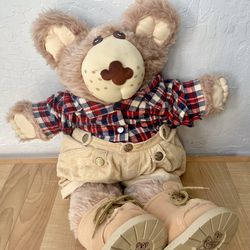 Vintage 1985 Furskins Teddy Bear Boone With Shorts, Plaid Shirt & Shoes