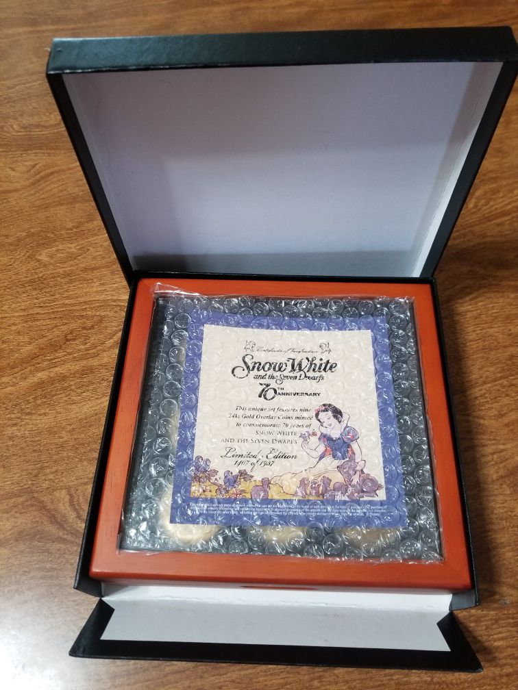 Disney Snow White 7 Dwarfs 70th Anniversary Commemorative Coins - In 24k Gold and Silver Overlay