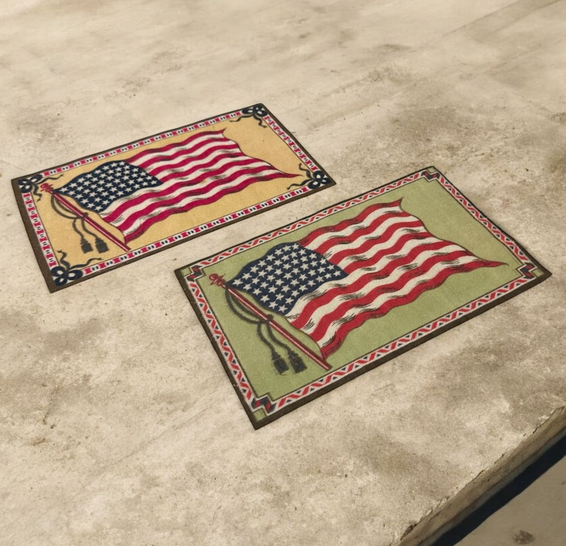 Antique American Flag Tobacco Felts Pair Patriotic Advertising Mats - Americana