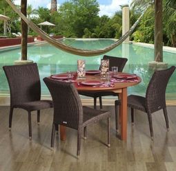 BRAND NEW 5 Piece Patio 100% FSC Solid Hardwood and Wicker Round Dining Set | Ideal Furniture Set For Outdoor