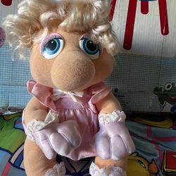 VTG Muppet Babies 10” Miss Piggy Plush Doll Hasbro Softies Jim Henson 1985