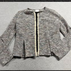 14th & Union Tweed Fringe Peplum Grey Open Blazer Jacket Size Medium 