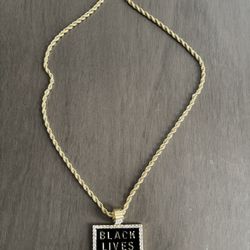 Black Lives Matter Gold Over Stainless Steel Square Pendant Cuban Necklace 