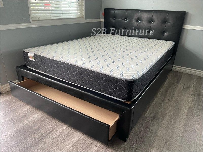 Queen Black Platform Bed With Ortho Mattress Included!!