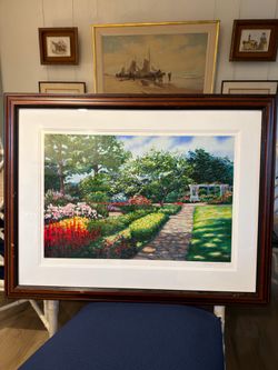 Large Framed Schaefer Miles Signed Serigraph – Garden Landscape Art 37x29
