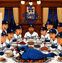 LA Dodgers Bleeds Blue Cartoon Art Print