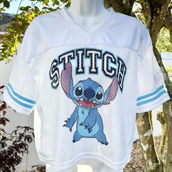 Disney Lilo & Stitch Mesh Jersey Top | Size M | Y2K Sporty Cropped Tee