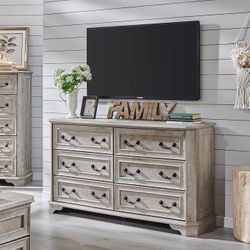 Farmhouse 6 Drawers Dresser for Bedroom, 54" Wide Wood Rustic Chest of Drawers with Natural Texture, Vintage Design, Storage Dressers Organizer