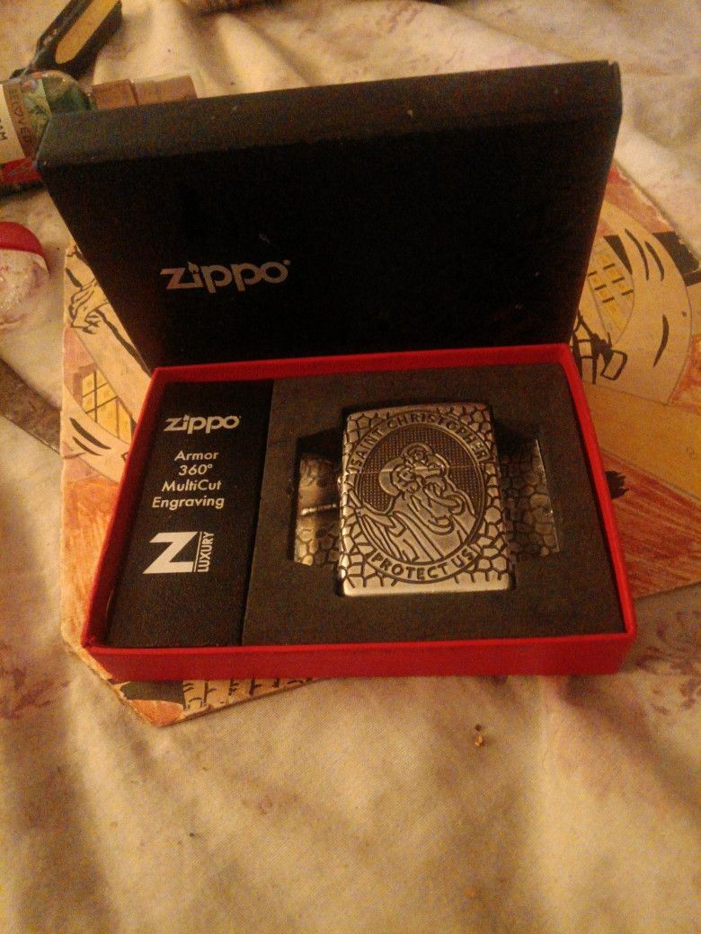 St Christopher Protects Us Authentic Silver Zippo