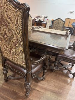 Old World Dining Set, 6 Chairs & 2 Leafs